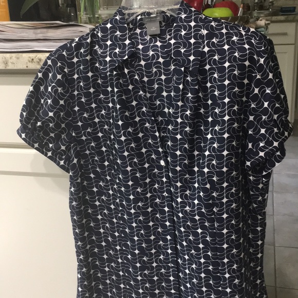 ANN Taylor Ladies Blouse navy and white SILK - Picture 1 of 6